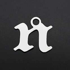 Letter N Anlaufgeschützt 201 Charms aus Edelstahl, Laserschnitt, Buchstabe, Edelstahl Farbe, letter.n, n: 7x7.5x1 mm, Bohrung: 1.2 mm
