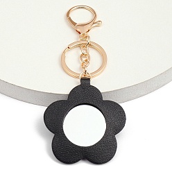 Черный Брелок для ключей с зеркалом из искусственной кожи, для женщин, дам, с брелком из сплава светло-золотистого цвета, чёрные, Цветок: 5x5 см