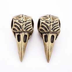 Античная Бронза Латунные бусины, череп ворона, античная бронза, 35x17x16.5 мм, отверстие : 4~8 мм