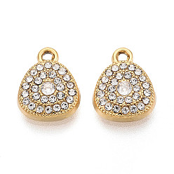 Настоящее золото 18K 304 из нержавеющей стали амулеты горный хрусталь, слезинки, вакуумное покрытие pvd, реальный 18 k позолоченный, 11x9x3 мм, отверстие : 1.2 мм