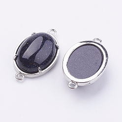 Синий Драгоценный Камень Латунные синтетические соединители синего голдстоуна, овальные, платина, 15x26x5.5~7 мм, отверстие : 1.5~2 мм