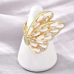 Настоящее золото 18K Кольца из латуни с микропаве, прозрачные кольца с кубическим цирконием, с пластмассовой жемчужиной abs, бабочка, широкая полоса кольца, долговечный, стойки покрытие, без свинца и без кадмия, реальный 18 k позолоченный, 17 мм, Бабочка: 32.5x23 mm