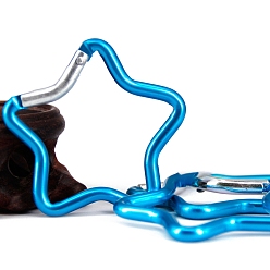 Bleu Ciel Foncé Alliage Escalade mousquetons en aluminium, fermoirs clés, étoiles, bleu profond du ciel, 7x48x4mm