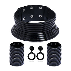 Черный Африканский винтажный пластиковый и смоляной длинный воротник, широкий кожаный браслет и серьги-гвоздики, чёрные, 170 мм