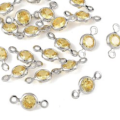 Yellow SHEGRACE Brass Pave Cubic Zirconia Flat Round Connector Charms, Cadmium Free & Nickel Free & Lead Free, Long-Lasting Plated, Real Platinum Plated, Yellow, 10.5x5x2mm, Hole: 1.2mm
