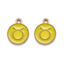 Телец Подвески из эмали и сплава, плоский круглый с созвездием / знак зодиака, золотые, Телец, 15x12x2 мм, отверстие : 1.5 мм