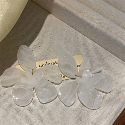 Белый Литые акриловые серьги, цветок, золотые, белые, 50 мм