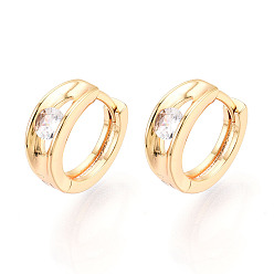 Настоящее золото 18K Латунные серьги-кольца из прозрачного кубического циркония, реальный 18 k позолоченный, 11.5x13x4.5 мм