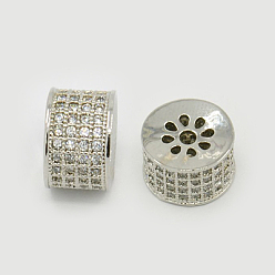 Платина Латунные микро проложить кубического циркония бусы, полый, колонка, платина, 10x7.5 мм, отверстие : 1.5 мм