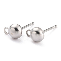 Stainless Steel Color Non-Tarnish 304 Stainless Steel Stud Earring Settings, Flat Round, Stainless Steel Color, 7.8x5x3mm, Hole: 1.4mm, Pin: 0.8mm