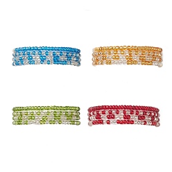 Mixed Color Glass Seed Beads Beaded Bracelets Sets, Two Tone Stretch Bracelets for Woman, Mixed Color, Inner Diameter: 2-1/8 inch(5.3cm), 4~4.5mm, 4pcs/set