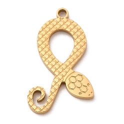 Golden Ion Plating(IP) 304 Stainless Steel Pendants, Snake Charm, Golden, 22x13x1mm, Hole: 1.2mm.