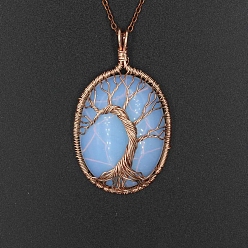 Опал Подвески из опаловой латунной проволоки, овал с подвесками в виде дерева, розовое золото , 43x33 мм