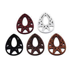 Mixed Color Spray Painted Wooden Pendants, Hollow Teardrop Charm, Mixed Color, 39.5x30.5x2.5mm, Hole: 1.2mm
