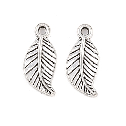 Античное Серебро Сплавочные подвески тибетского стиля, лист прелести, античное серебро, 17x7.5x1.5 мм, отверстие : 1.5 мм