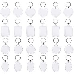 Прозрачный Акриловый брелок, с железными разрезными брелоками, плоский круглый и сердце и прямоугольник и овал, прозрачные, 77~90 мм, 56 множества