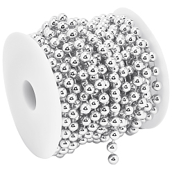 Silver ABS Plastic Imitation Pearl Bead Chain, with Spool, Round, Silver, 8mm, 10m/roll