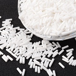 White Opaque Glass Bugle Beads, White, 6~8x1.8mm, Hole: 0.6mm, about 10000pcs/bag