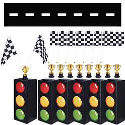 (52) Непрозрачная лаванда Наборы для украшения автомобильной вечеринки, В комплект входят 12шт. трофеев из полипропиленового пластика., 6шт. картонные коробки в форме светофора, 1 шт. полиэстеровая скатерть в виде гоночной трассы, 24шт. флаг, машущий рукой, разноцветные, 3000x600x0.3 мм