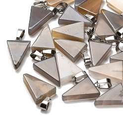 Серый агат Природные серые агаты подвески, с 201 вывод из нержавеющей стали, треугольные, 24x15x5 мм, отверстие : 3x7.5 мм