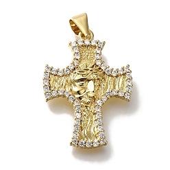 Настоящее золото 18K Подвеска из латуни с поперечным покрытием из микро-паве и прозрачным кубическим цирконием, долговечный, без свинца и без кадмия, реальный 18 k позолоченный, 25x18x2.5 мм, отверстие : 4x3.5 мм