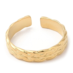 Real 14K Gold Plated 304 Stainless Steel Textured Open Cuff Ring, Real 14K Gold Plated, Inner Diameter: 18mm