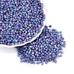 Cornflower Blue Picasso Glass Seed Beads, Round Hole, Rondelle, Cornflower Blue, 3~3.5x2~2.5mm, Hole: 0.9~1mm, about 12855pcs/pound