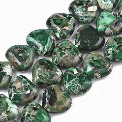 Green Natural Imperial Jasper Beads Strands, Heart, Dyed, Green, 9~10x10x5mm, Hole: 1.2mm, about 44~45pcs/strand, 15.55~15.94 inch(39.5~40.5cm)