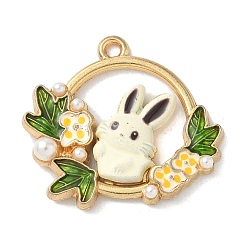 Черный Окрашенного распылением эмали сплава подвески, кролик, с абс пластмассовой имитационной жемчужиной, золотой свет, без кадмия, без никеля и без свинца, стойки покрытие, чёрные, 24.5x28x4.5 мм, отверстие : 1.8 мм