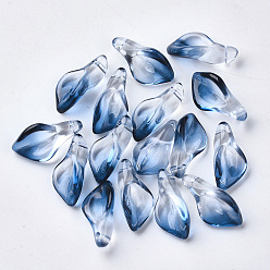 Морской Синий Двухцветные прозрачные стеклянные подвески, Petaline, Marine Blue, 20x10.5x6 мм, отверстие : 1.2 мм