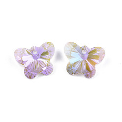 Lilac Electroplated Glass Charms, Faceted, Butterfly, Lilac, 12x15x6.5mm, Hole: 1.4mm