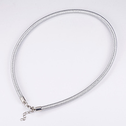 Platinum Metallic Cord Necklaces, with Brass Extender Chains and Findings, Platinum, 18.3 inch(46.5cm)