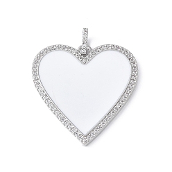 Белый Латунные микро проложить кубического циркония подвески, с эмалью, сердце, стойки покрытие, долговечный, без свинца и без кадмия, с целью перехода в кольце, белые, 30.5x30x2 мм, отверстие : 5x3 мм