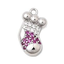 Christmas Socking Рождественские латунные подвески с микропаве из фианита, стойки покрытие, долговечный, без кадмия и без свинца, платина, рождественские носки, 16x11x3 мм, отверстие : 1.4 мм