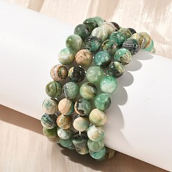 Джаспер с Зелёными Линиями Натуральные зеленые яшмовые круглые эластичные браслеты из яшмы для женщин, бусины : 8 мм, внутренний диаметр: 2.01 дюйм (5.1 см)