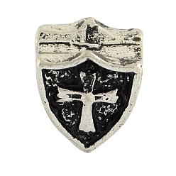 Античное Серебро Европейские бусины с большим отверстием, сплав, тибетский стиль , щит с крестом, без кадмия и без свинца, античное серебро, 10x9.5x8 мм, Отверстие : 4.5 мм , около 430 шт / 1000 г