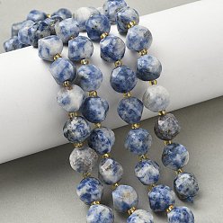 (306FM) Жонкиль матовый с лаймовой подкладкой Натуральное синее пятно нитки из бисера яшмы, граненые, твист, с бисером, 10x9~10x9~10 мм, отверстие : 1 мм, около 33~34 шт / нитка, 15.04''~15.35'' (38.2~39 см)