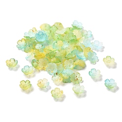 Зеленый газон Акриловый шарик крышки, 5-лепестков цветка, с золотой фольгой, зеленый газон, 11x11x4 мм, отверстие : 1.6 мм