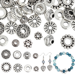 Antique Silver 400Pcs 8 Styles Tibetan Metal Beads, Lead Free & Cadmium Free, Mixed Shape, Antique Silver, 5~8x2~6.3mm, hole: 1~2.5mm, 50pcs/style