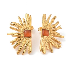 Шоколадный 304 женские серьги-гвоздики «кошачий глаз» из нержавеющей стали, солнце, реальный 18 k позолоченный, цвет шоколада, 39x22.5 мм