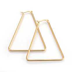 Золотой Серьги из 201 нержавеющей стали, с 304 штифта из нержавеющей стали, гипоаллергенные серьги, треугольные, золотые, 12 датчик, 67~68x56~59x2 мм, штифты : 1 мм