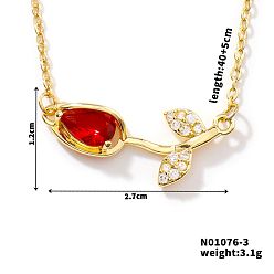 Красный Модные латунные подвески в виде цветка тюльпана с кубическими цирконами в форме паве для женщин, золотые, красные, 15.75 дюйм (40 см)