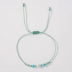 Синтетическая Бирюза Браслеты из плетеных бусин с синтетическими бирюзовыми и латунными бусинами для женщин, круглые, с пластиковой имитационной жемчужиной, 11.02 дюйм (28 см)