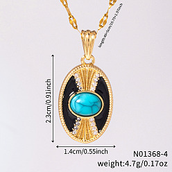 Золотой Винтажные латунные ожерелья с овальными подвесками из синтетической бирюзы и прозрачных кубических цирконий, с черной эмалью, золотые, 15.75 дюйм (40 см)