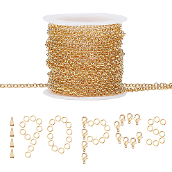 Золотой Наборы для изготовления ювелирных изделий из цепочек «сделай сам», в том числе 5 латунные цепи Rolo m, Карабин-лобстер из цинкового сплава, железные прыгающие кольца и защелки на поручнях, золотые, 3x1 мм