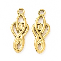 Real 18K Gold Plated Ion Plating(IP) 304 Stainless Steel Pendants, Infinity with Heart Charm, Real 18K Gold Plated, 26x10x2mm, Hole: 2.5mm
