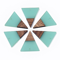 Turquoise Transparent Resin & Walnut Wood Pendants, Triangle, Turquoise, 37x31x3.5mm, Hole: 1.8mm