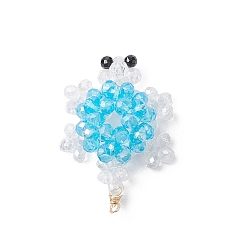 Темно-Голубой 3d подвески из гальванического стекла с бисером в виде черепахи, с настоящей медной проволокой 18 k с золотым покрытием, граненые, глубокое синее небо, 37.5x24x14.5 мм, отверстие : 1.8 мм