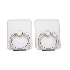 Platinum Transparent Plastic Cell Phone Ring Holder, 360 Degree Rotation, Alloy Finger Grip Stand Holder, Rectangle, Platinum, 4.7cm, Rectangle: 44.5x34x2mm