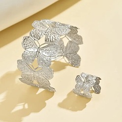 Платина Наборы из браслетов-манжет и колец из сплава «бабочка» для женщин, платина, внутренний диаметр: 55 мм